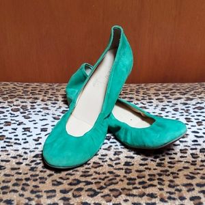 J. Crew green suede ballet flats